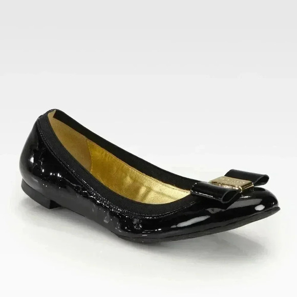 Kate Spade Black Tock Patent Leather Bow Ballet Flats - Picture 1 of 9